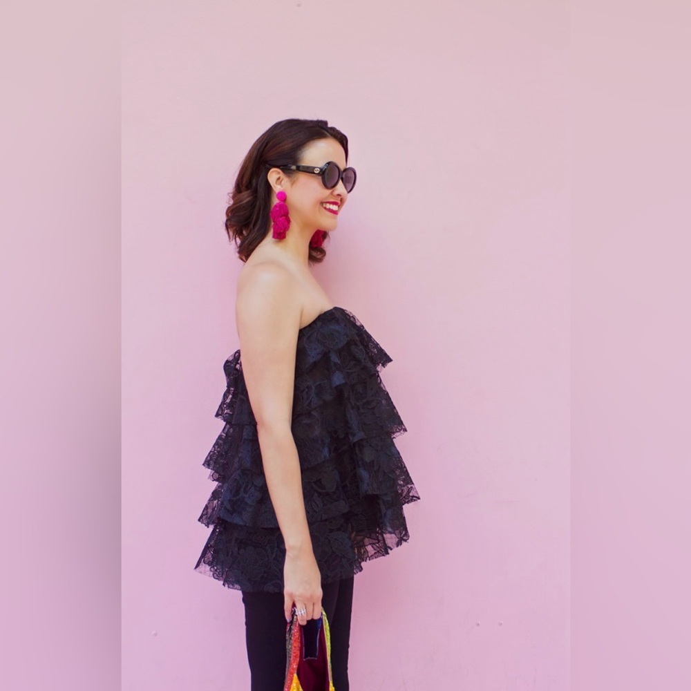 Sachin + Babi Black Tiered Lace Strapless Top - Picture 1 of 7